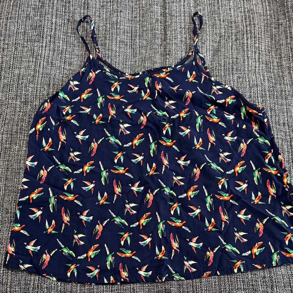 Women's Navy Bird Print Top - SIZE MEDIUM